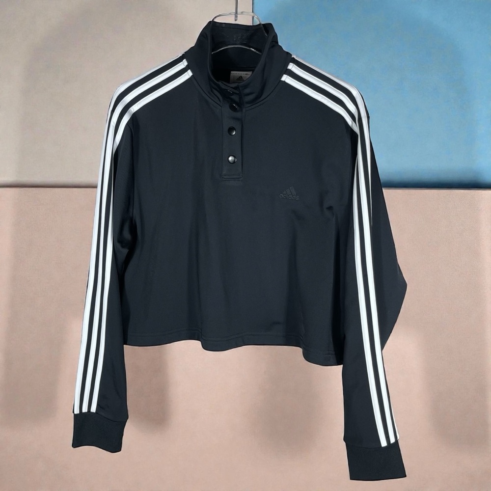 Adidas Black and White Cropped 1/4 Snap Pullover Tricot Jacket NWT Size Large - Picture 16 of 16